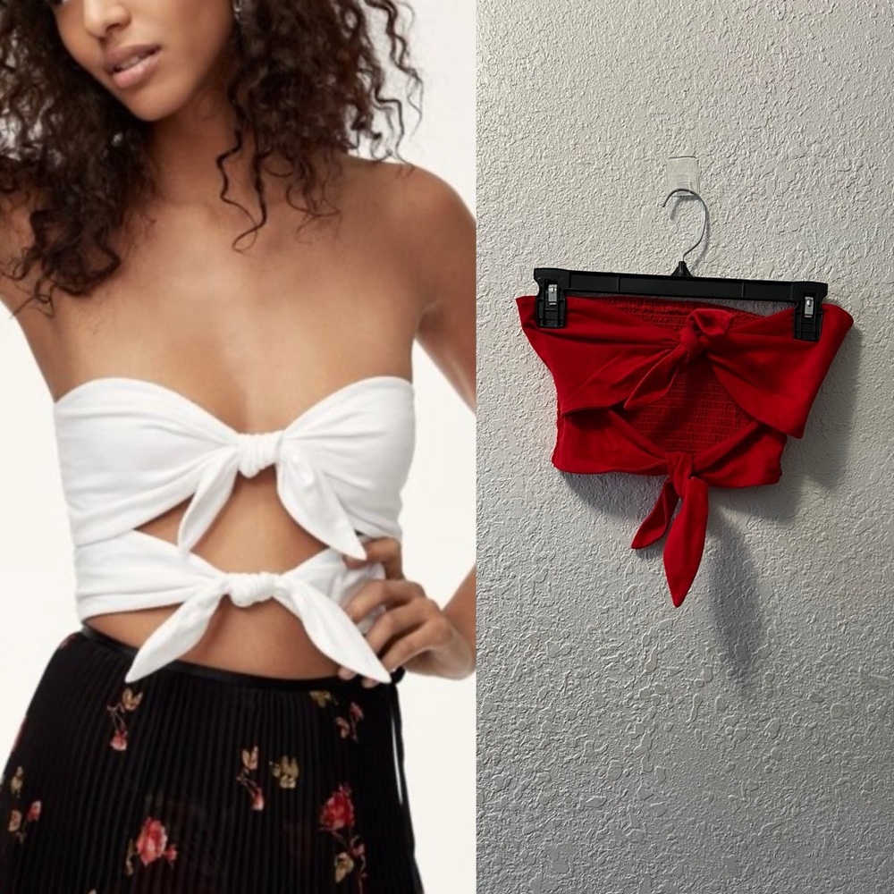 Aritzia Wilfred Daveney Tie Front Tube Crop top - Picture 1 of 6